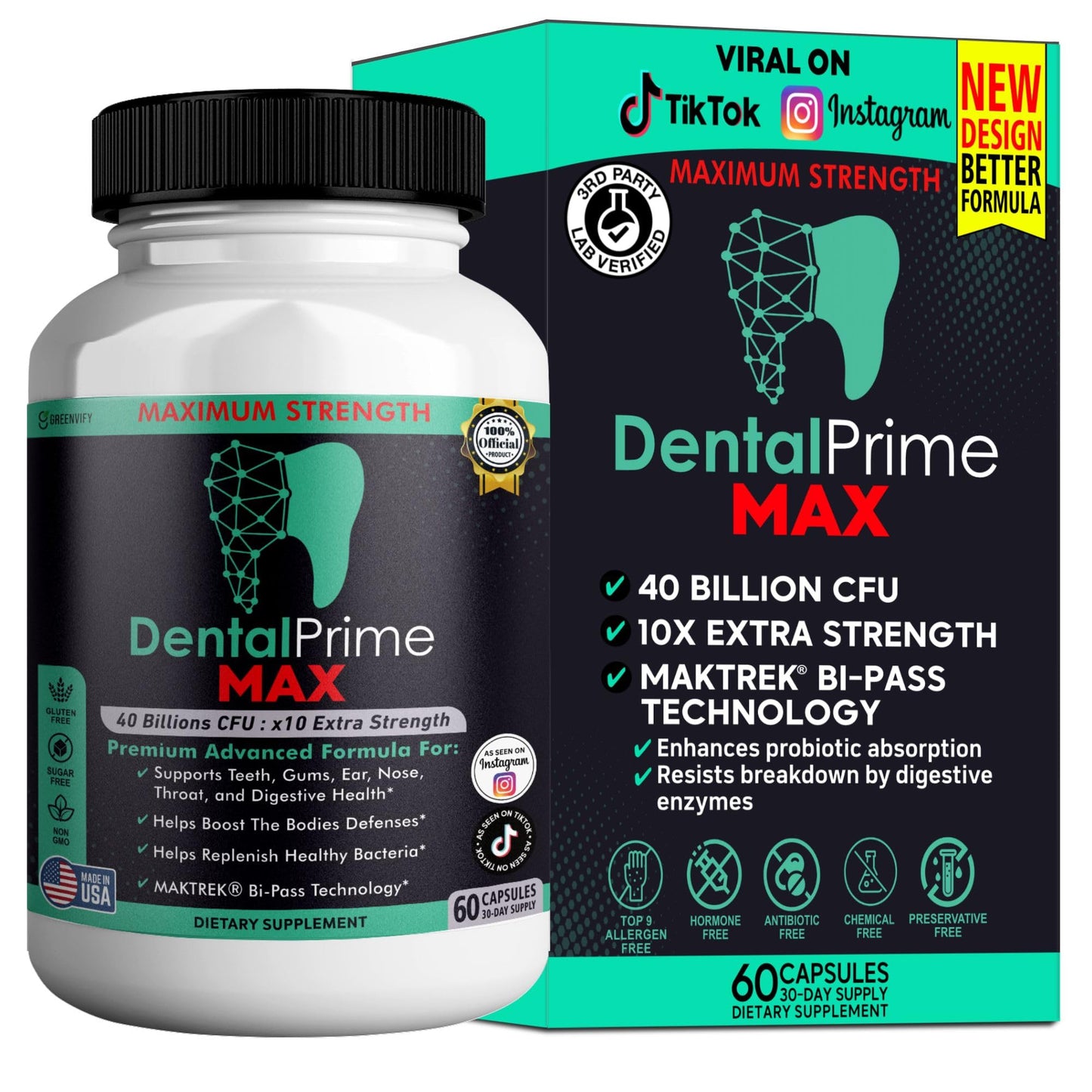 GREENVIFY DentalPrime MAX Probiotic Supplement Capsule, 60 Capsules