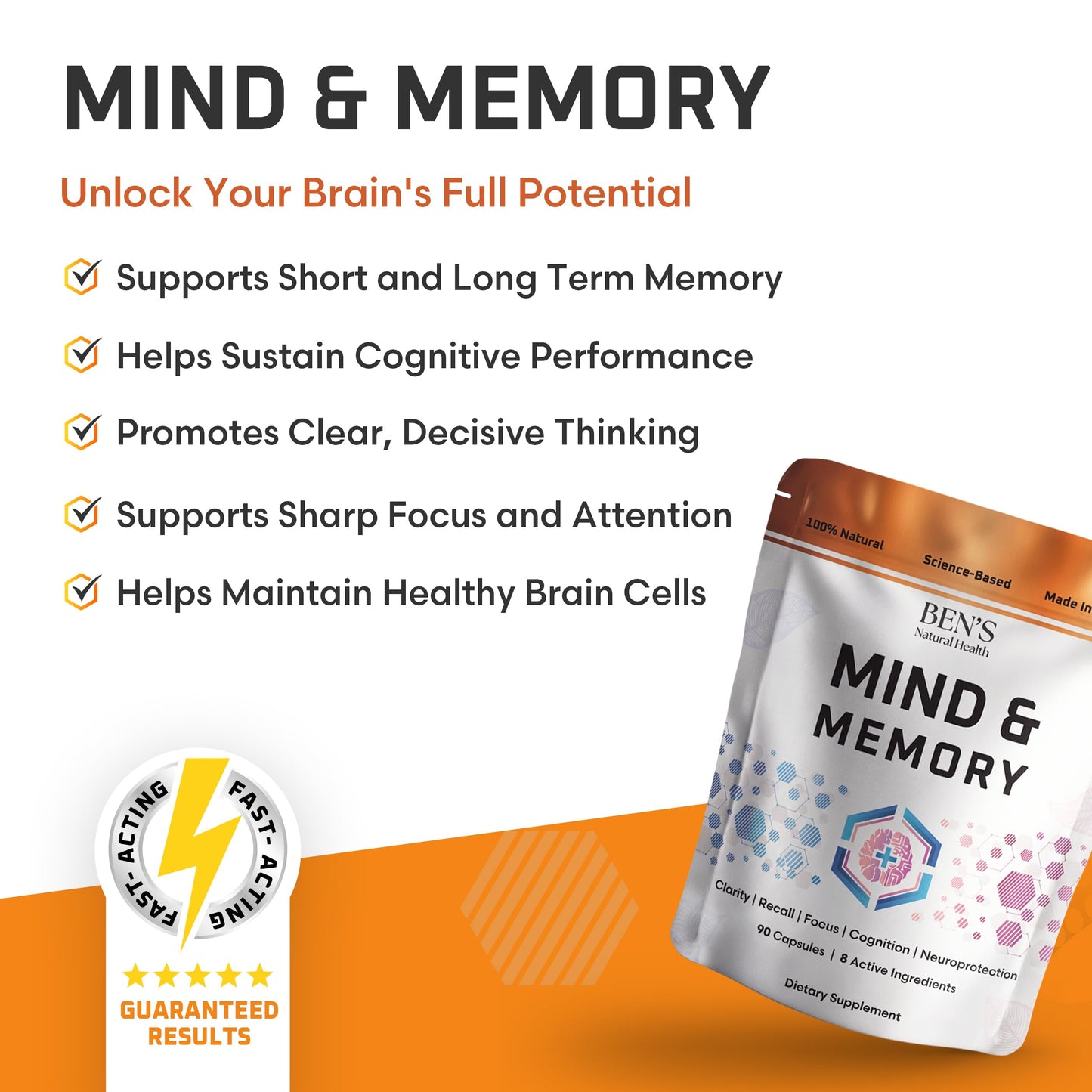 Ben's Natural Health Mind & Memory Nootropic Brain Support with Lion's Mane, Bacopa, Ginkgo & Rhodiola 540 Capsules