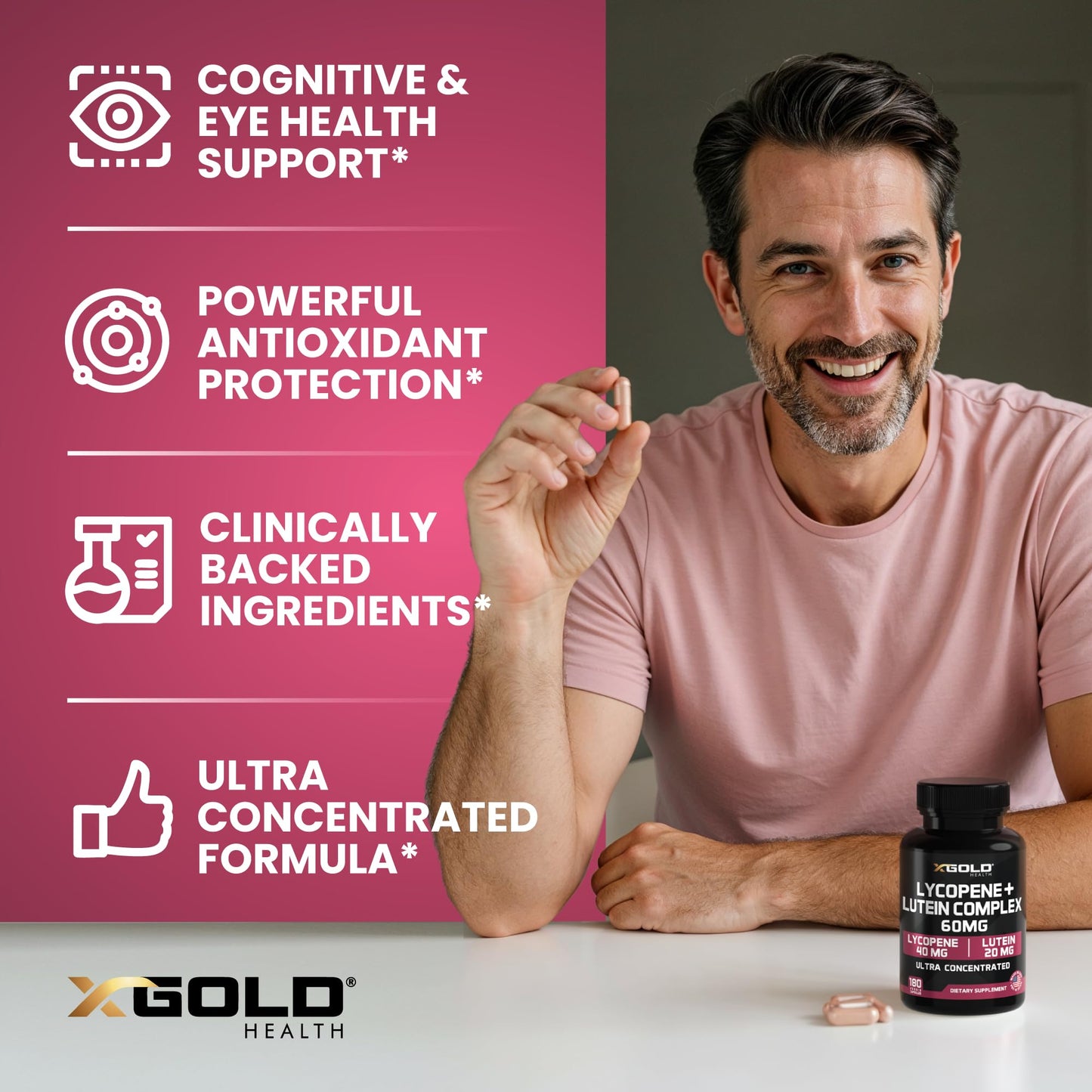 X Gold Health Lycopene 5% + Lutein Supplement 60mg Capsules, 180 Capsules