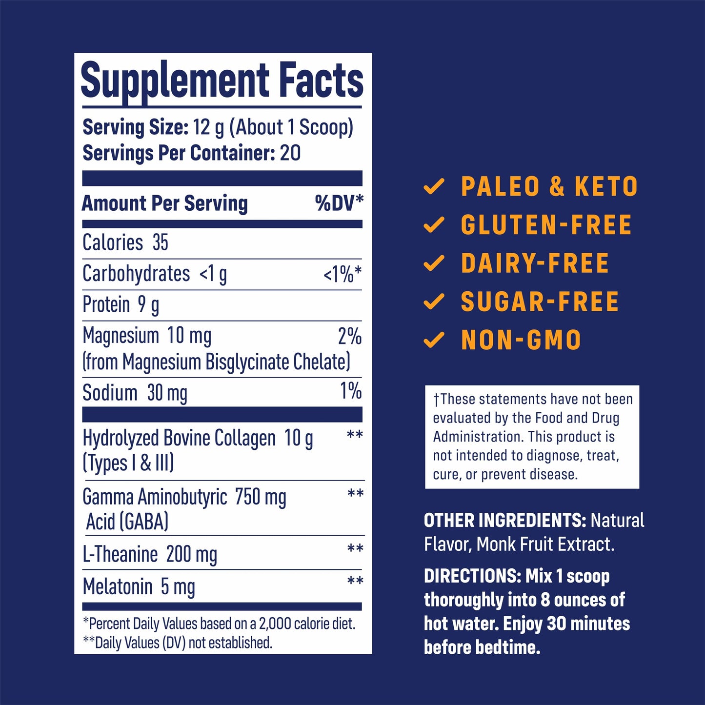 NativePath Collagen PM Honey Chamomile with Melatonin Powder 8.5 Ounces