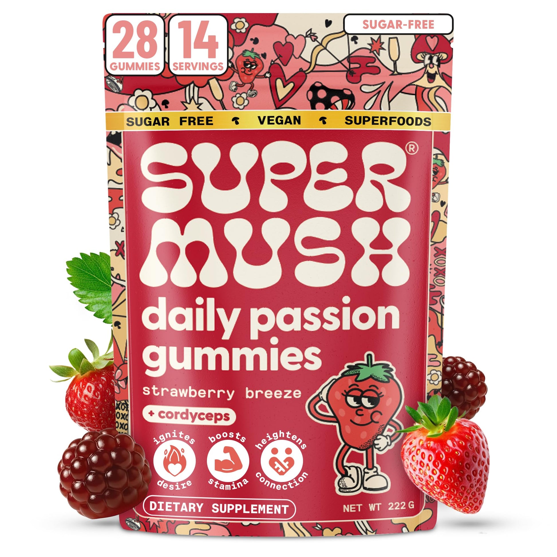 SuperMush Daily Passion Horny Goat Weed Gummy, 28 Count
