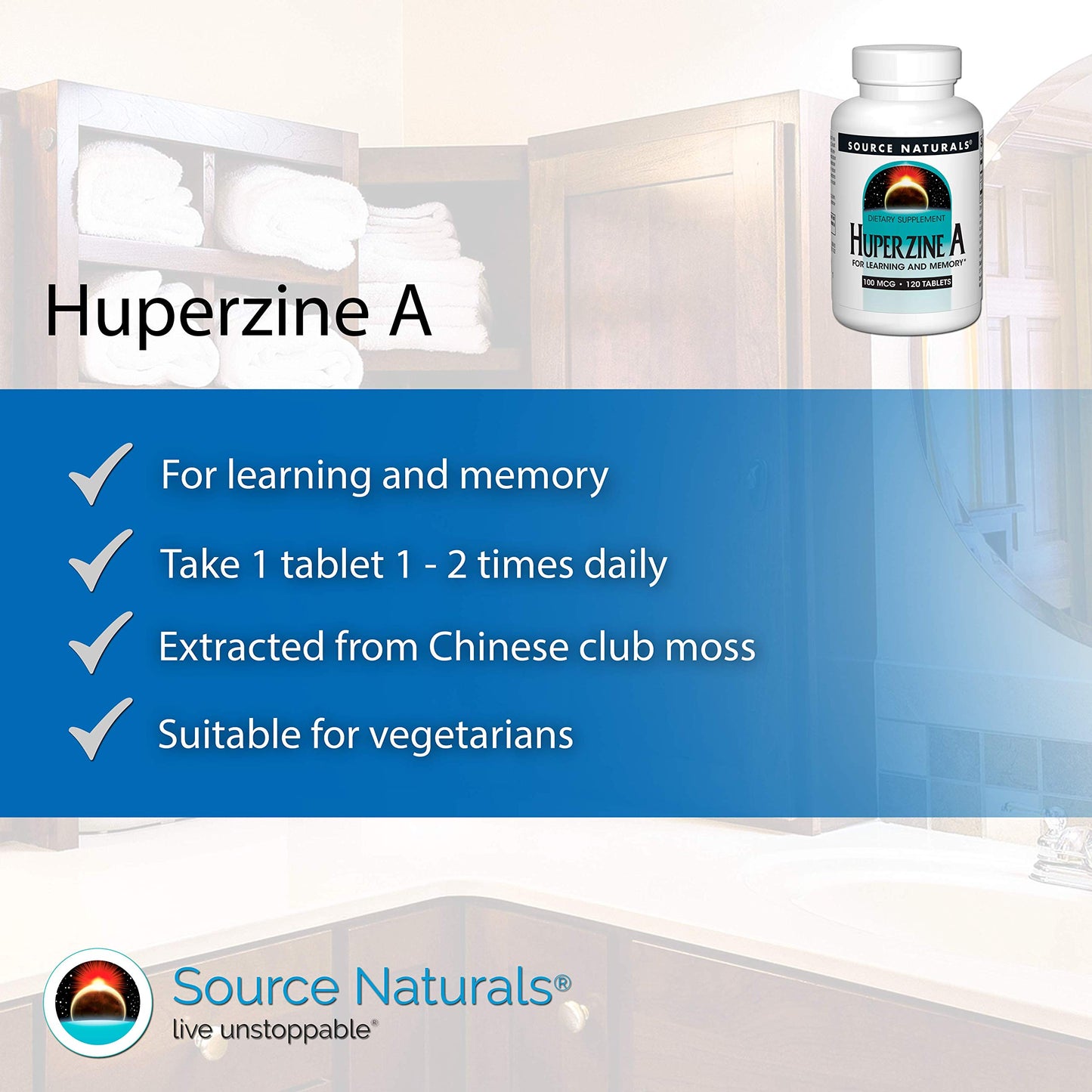 Source Naturals Huperzine A for Learning and Memory 100mcg Tablets, 120 Count