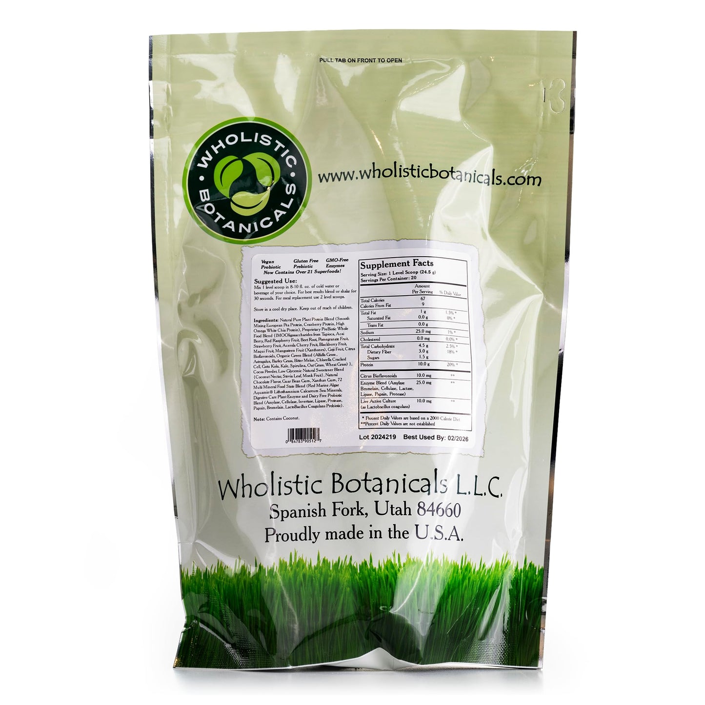 Wholistic Botanicals Live Plant Pea Protein Powder - Chocolate, 17.28 oz