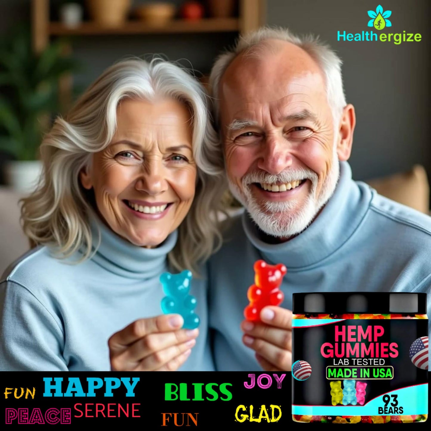 Healthergize Hemp Gummies Sleep Edibles for Relaxation-Calm and Peace Hempseed Oil Gummy Bears Candy, 93 Capsules