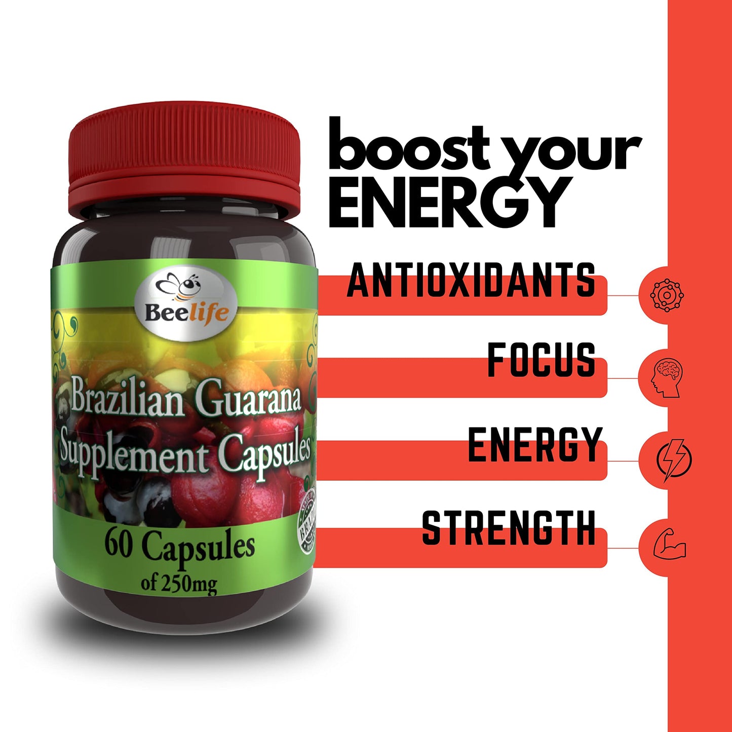 Beelife Brazilian Guarana Capsules 250mg, 60 Capsules