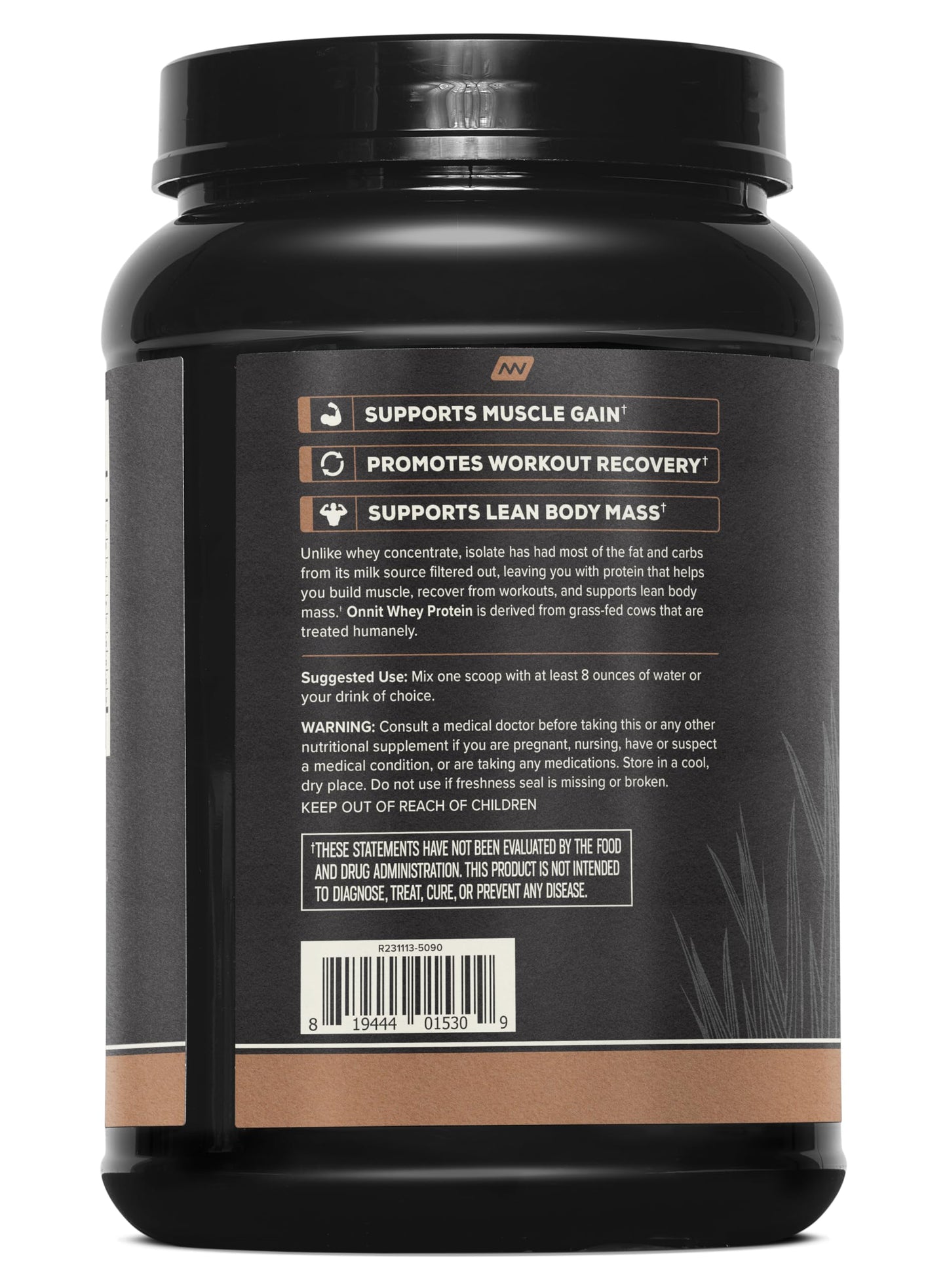 ONNIT Grass Fed Whey Isolate Protein Powder, 30 Servings per Tub