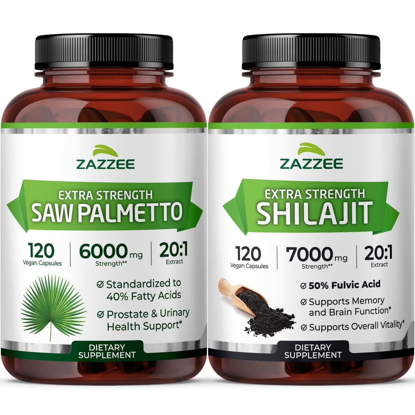 Zazzee Pure Himalayan Shilajit and Saw Palmetto Capsules, 240 Count