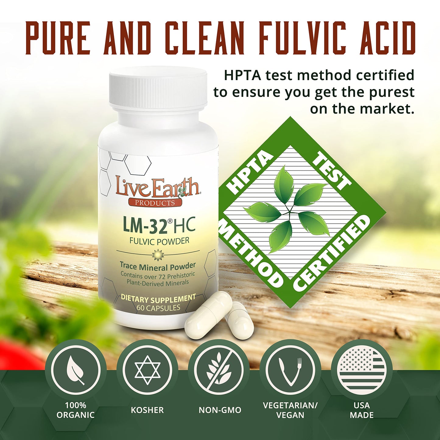 Live Earth Products LM-32 HC Pure Fulvic Acid Capsules, 60 Count