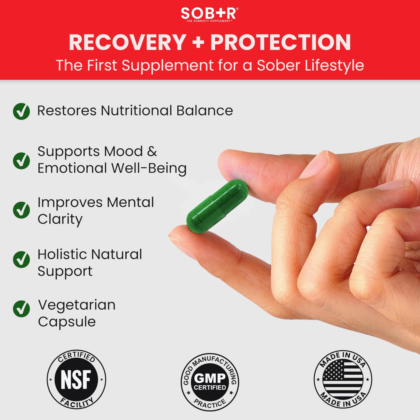 SOB+R Natural Drug Recovery Supplement Capsules 30 Count