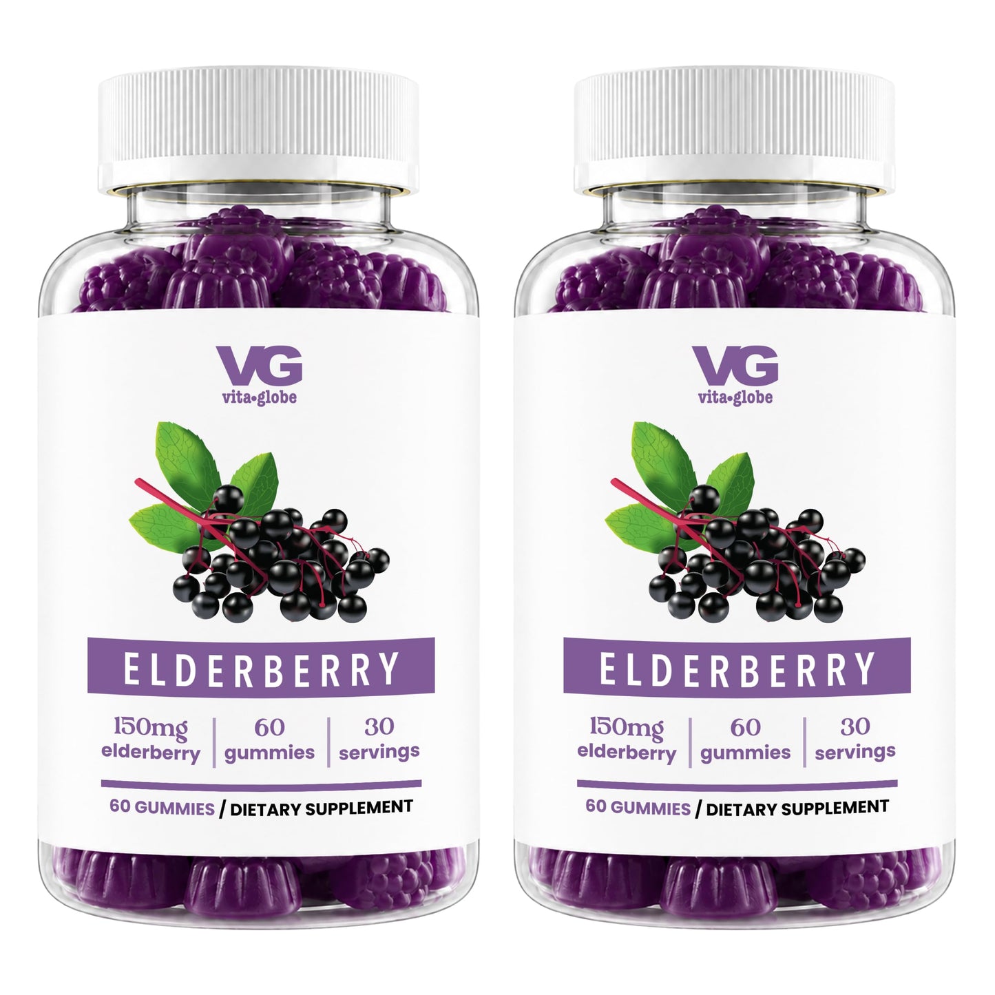VITA GLOBE Elderberry Gummies with Vitamin C, Zinc, Immune Support Vegan Gummy, 120 Gummies