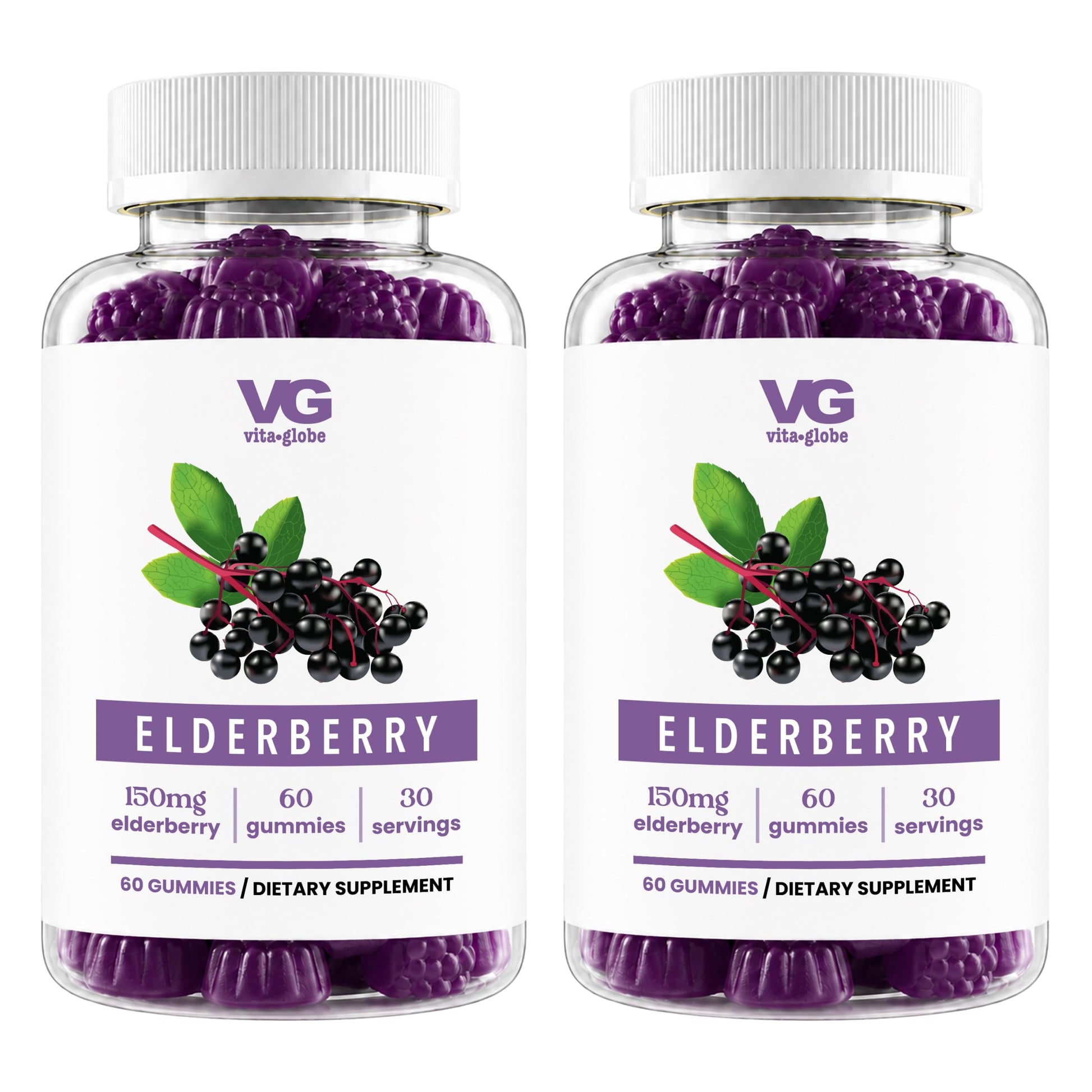 VITA GLOBE Elderberry Gummies with Vitamin C, Zinc, Immune Support Vegan Gummy, 120 Gummies