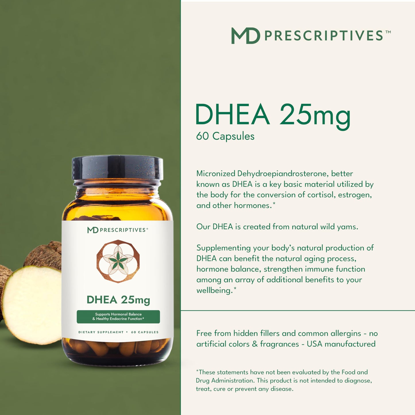 MD Prescriptives DHEA 25mg Dietary Supplement Capsules, 60 Count