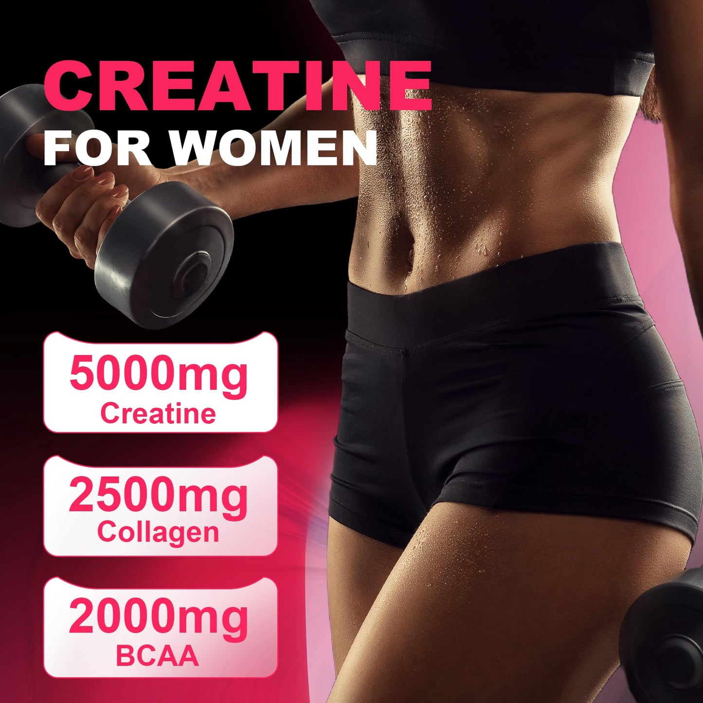LanranBee Creatine Monohydrate Gummies for Women with Collagen, BCAA, L-Carnitine & Taurine – Strawberry Flavor, Sugar Free, 120 Count