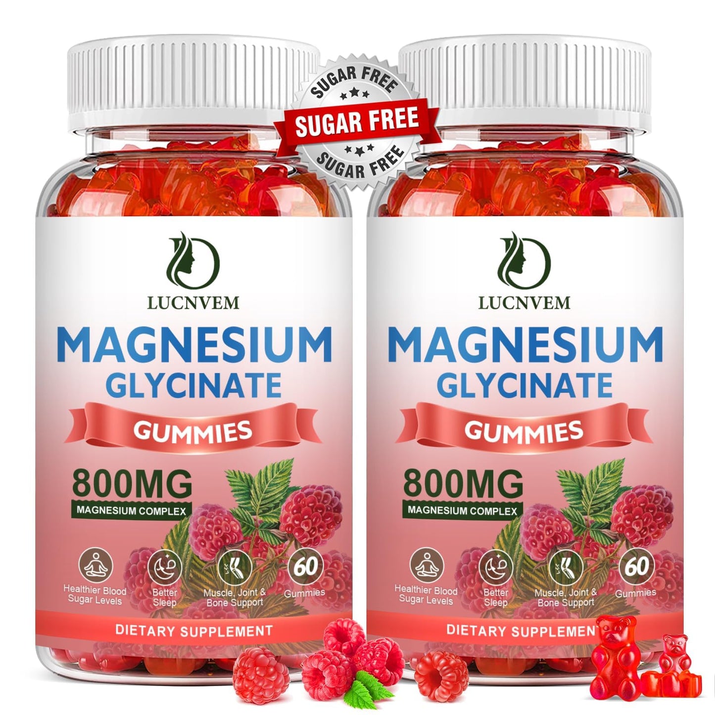 LUCNVEM Magnesium Glycinate Gummies, Sugar Free, 120 Gummies