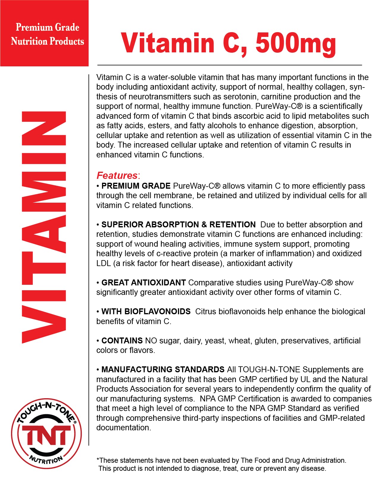 TOUGH-N-TONE Vitamin C 500mg Capsule, 1 Count