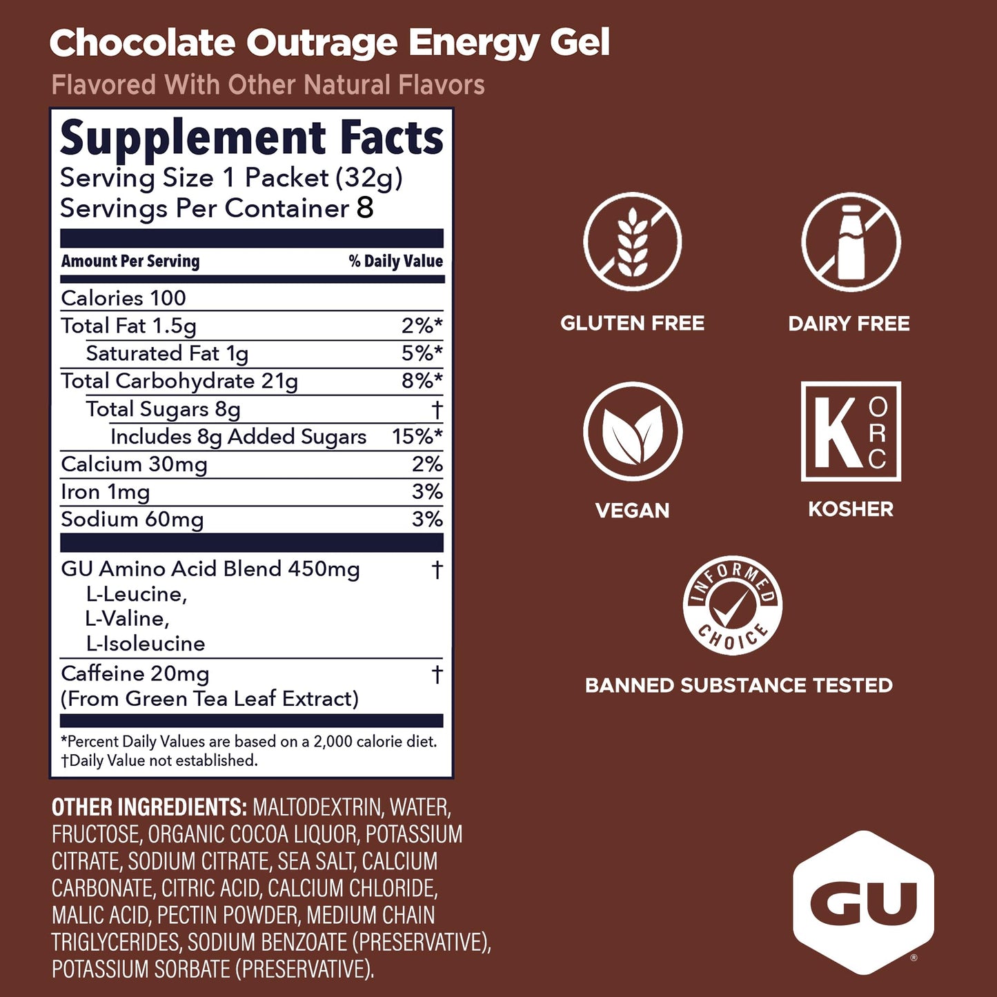 GU Energy, Original Energy Gels, Chocolate Outrage - 8 Count