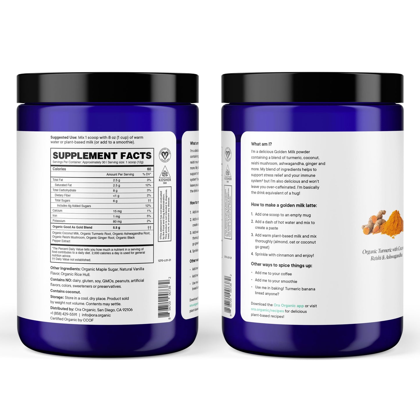 Ora Organic Golden Milk Powder - Ayurvedic Turmeric Powder with Organic Adaptogens - Ashwagandha, Reishi and Ginger Maple & Vanilla, 12.89 Ounce
