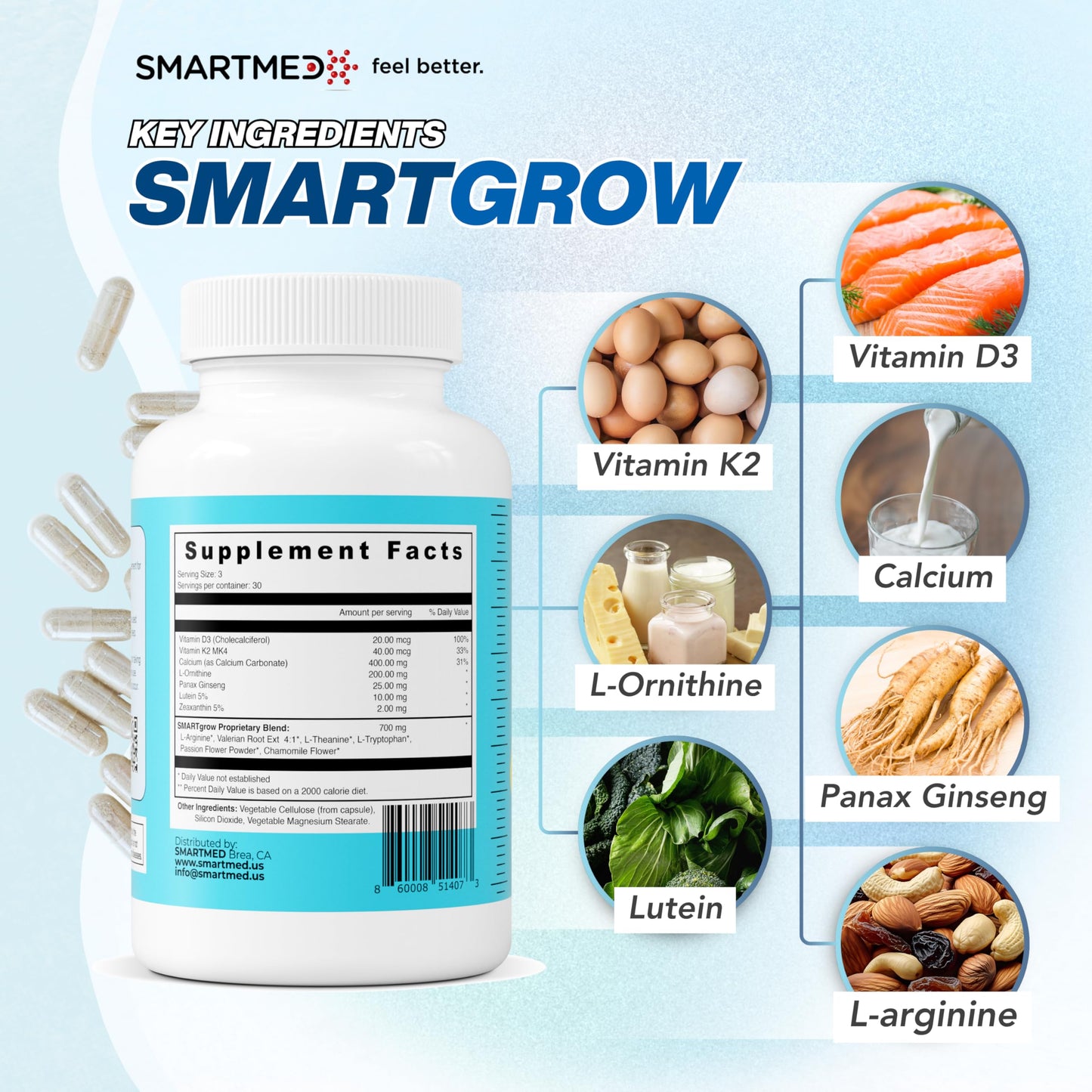SMARTMED SmartGrow Premium Growth Formula for Teens 180 Capsules