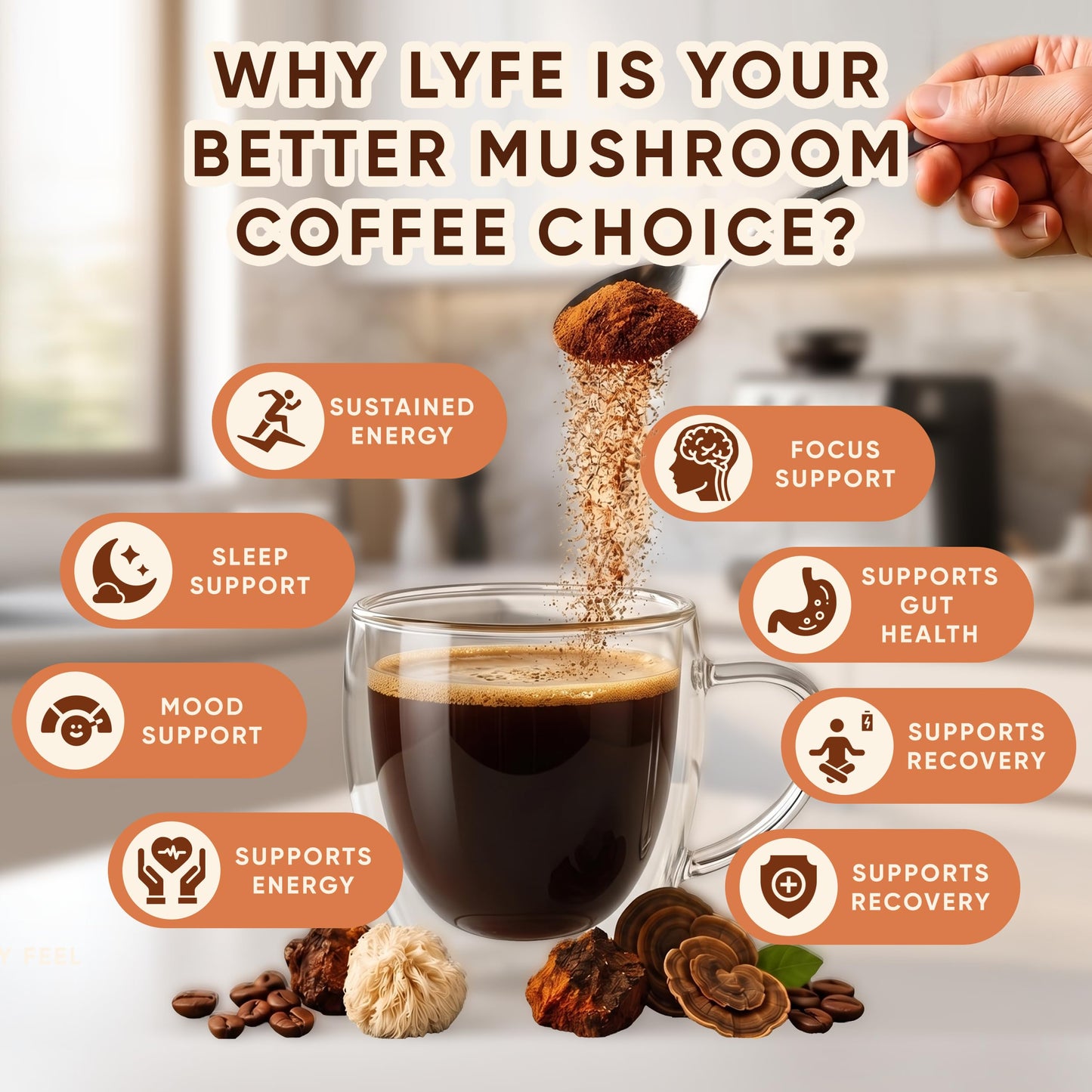 LYFE Organic Instant Decaf Mushroom Coffee Powder 9.17 oz