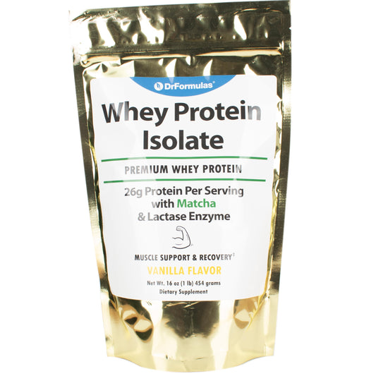 DrFormulas Lactose-Free Whey Protein Isolate Powder with Lactase, Organic Matcha with Vanilla Flavor, 16 Servings