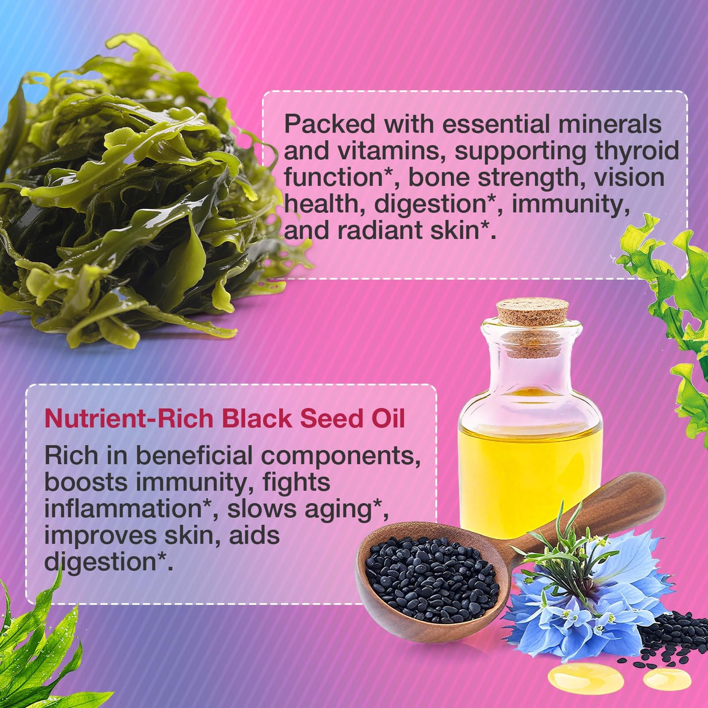 MSLOTAL Irish Sea Moss Gummies with Black Seed Oil, Ashwagandha, Bladderwrack and Burdock Root, Organic Sea Moss Gummies with Shilajit, Immune Support, Vegan, 120 Gummies