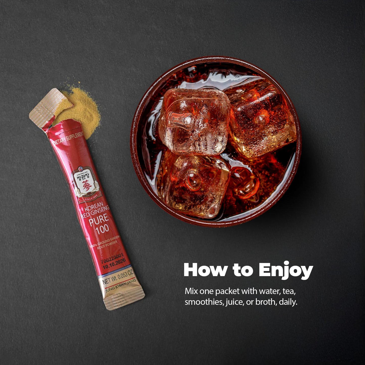 Jung Kwan Jang Korean Red Ginseng Pure 100 Panax Ginseng Powder, 28 Sticks