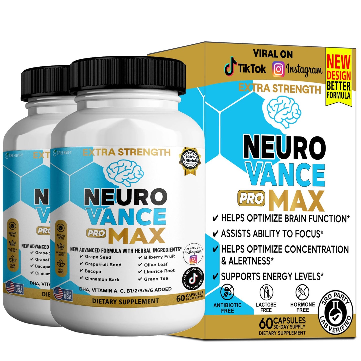 GREENVIFY Neuro Vance Pro Max Extra Strength Brain Supplement Capsule, 60 Capsules