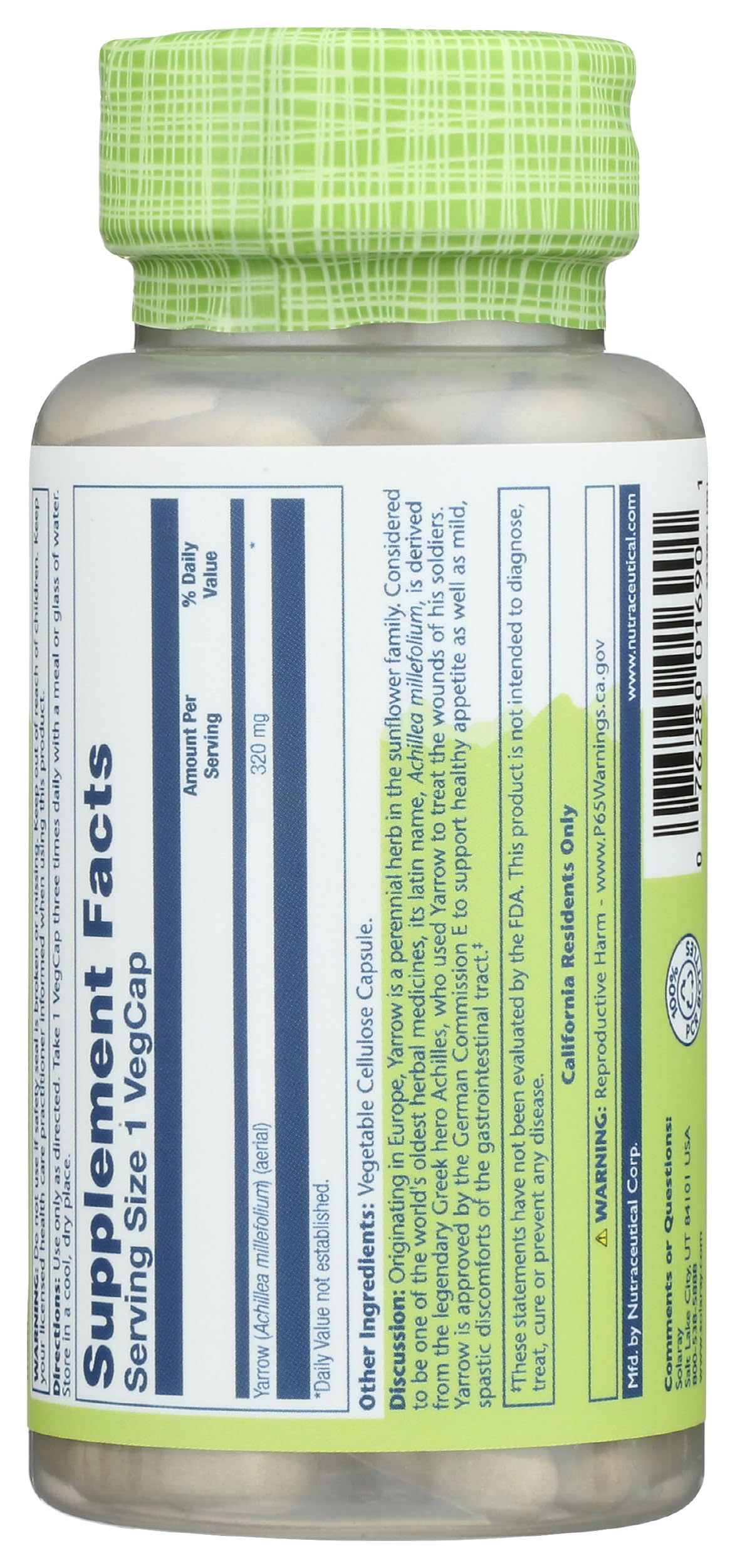SOLARAY True Herbs Yarrow 320mg Whole Aerial 100 Capsules