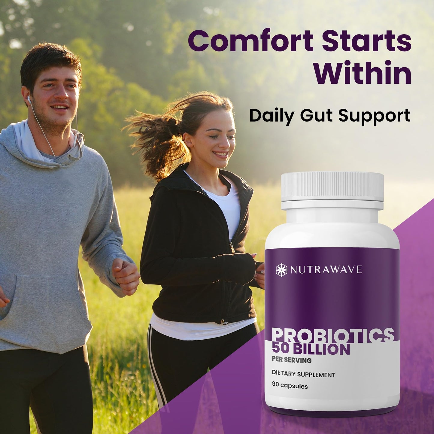 Nutra Wave 50 Billion Probiotics & Prebiotics for Women & Men – 15 Strains Active Culture – Supports Bloating, Constipation, Digestive & Gut Health – 60 Capsules