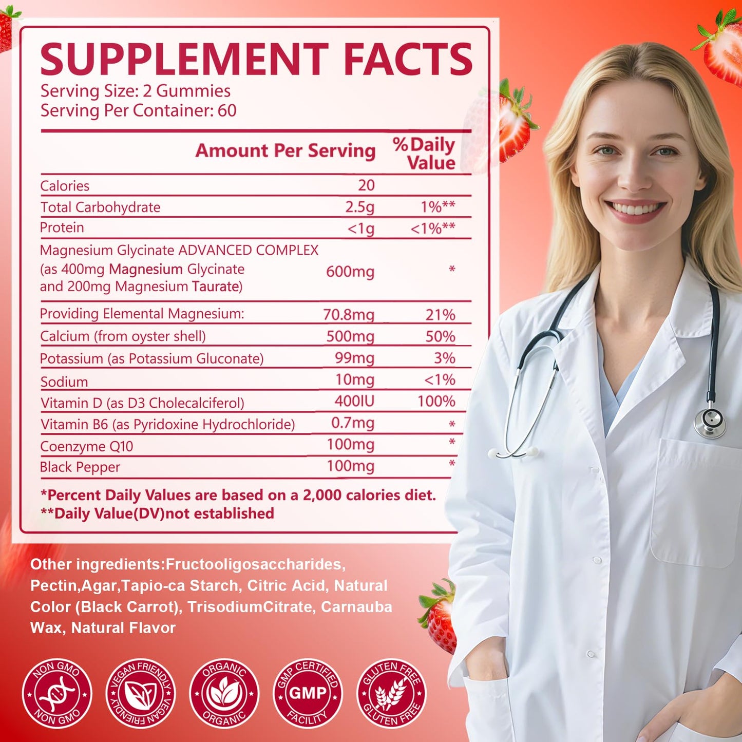 Biokynt Magnesium Glycinate Gummies 600 mg Sugar Free Magnesium Supplement 120 Count