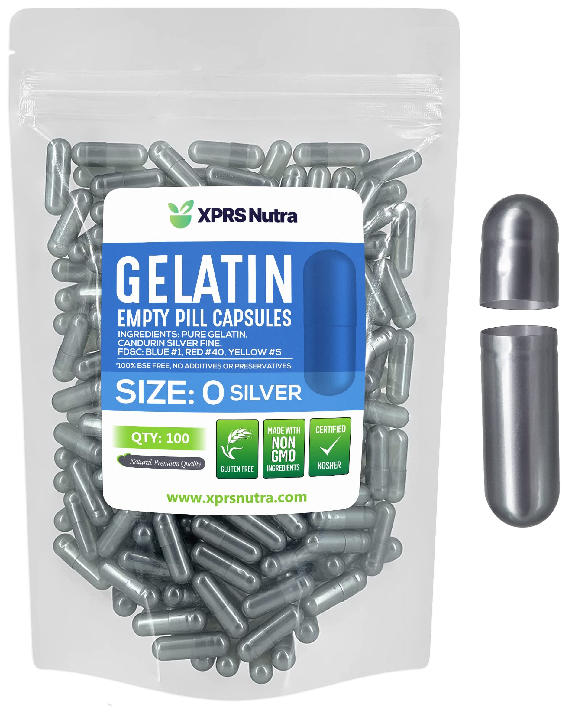 XPRS Nutra Size 0 Empty Gelatin Capsules, 100 Count