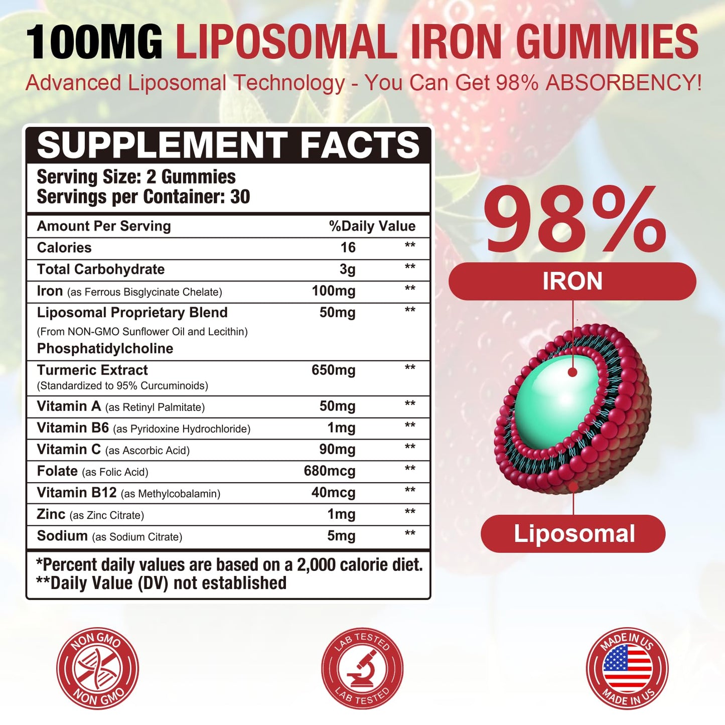 LotinYntu Iron Bisglycinate Gummies 120 Count
