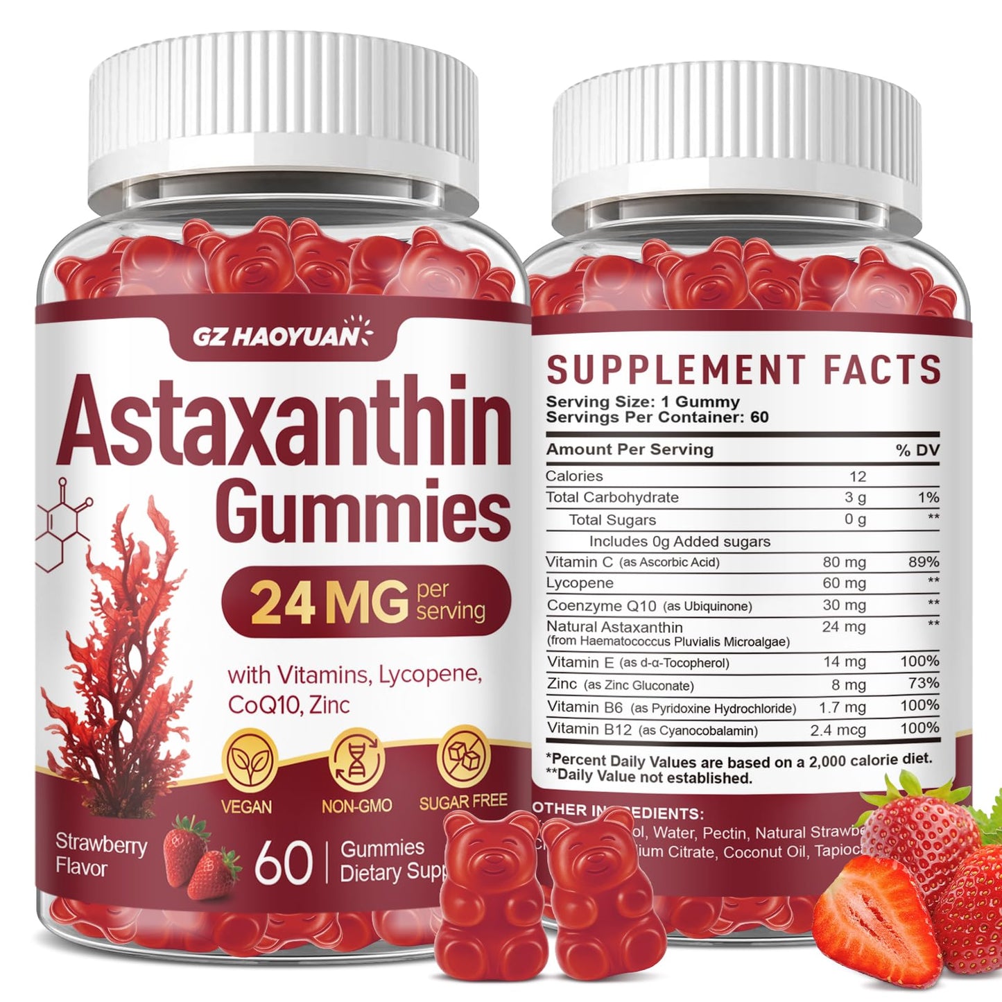 GZ HAOYUAN Astaxanthin Gummies 24mg 60 Count