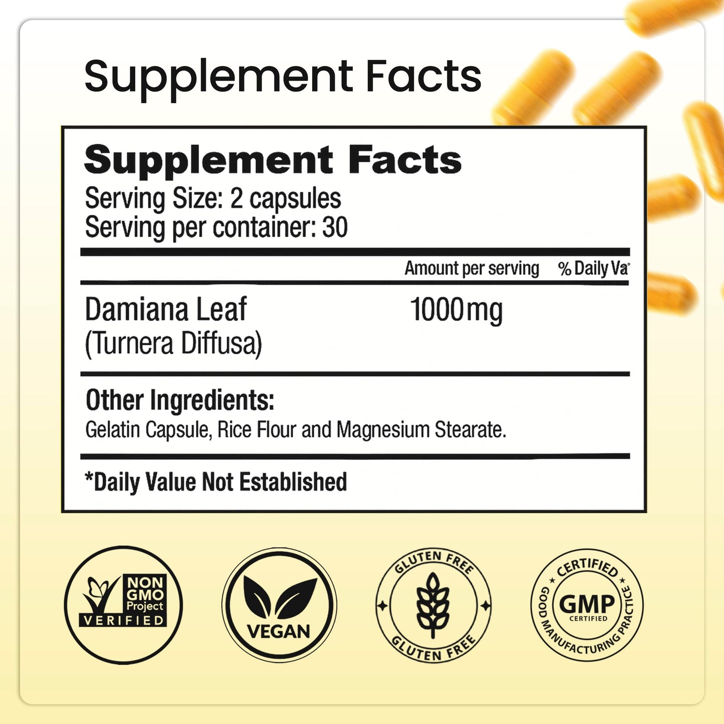 Bella All Natural Damiana Leaves Capsule, 60 Count