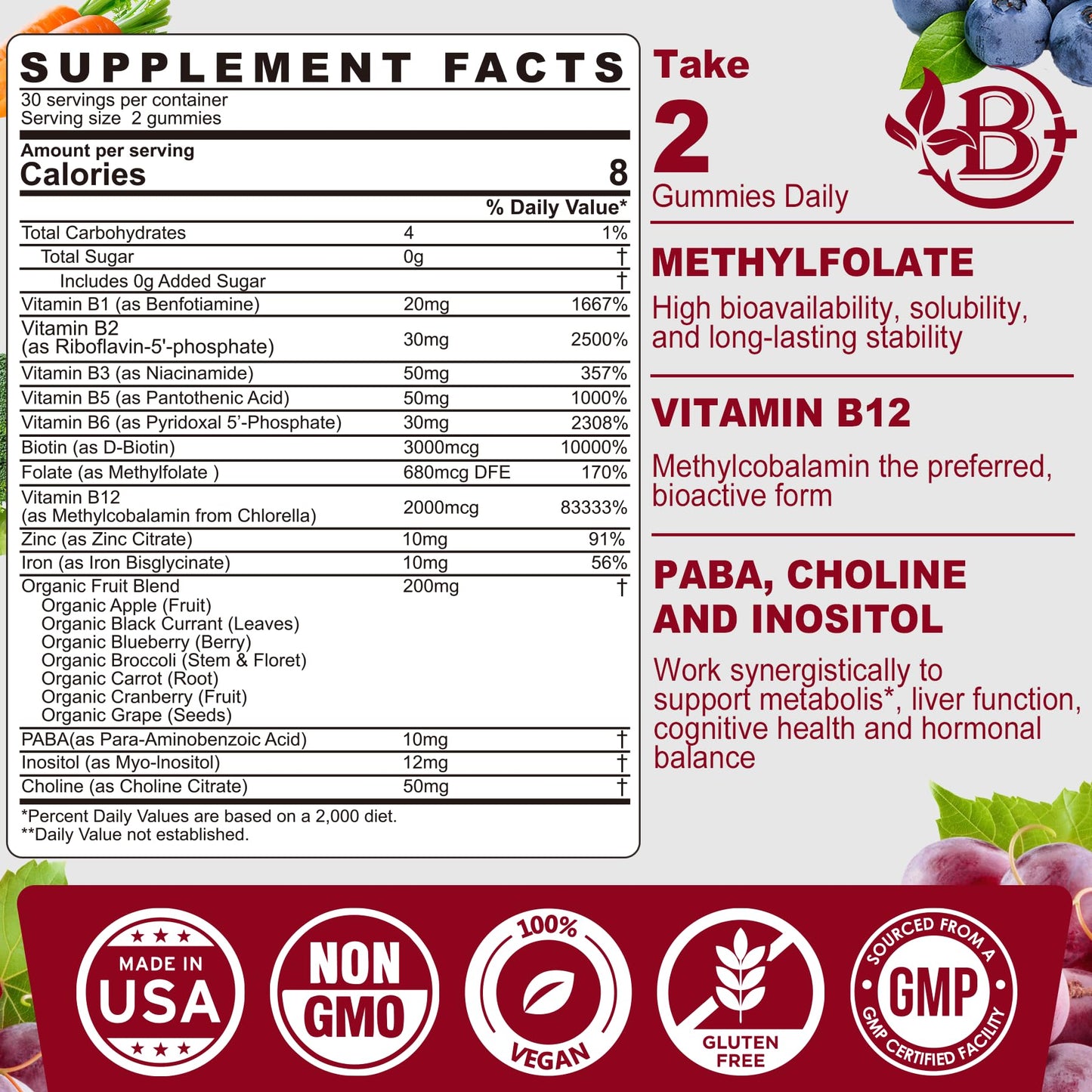 Nextdia Bee Pollen Gummies for Breast Growth Organic 1000mg, Vegan Super Methylated B Complex Vitamin, 180 Count