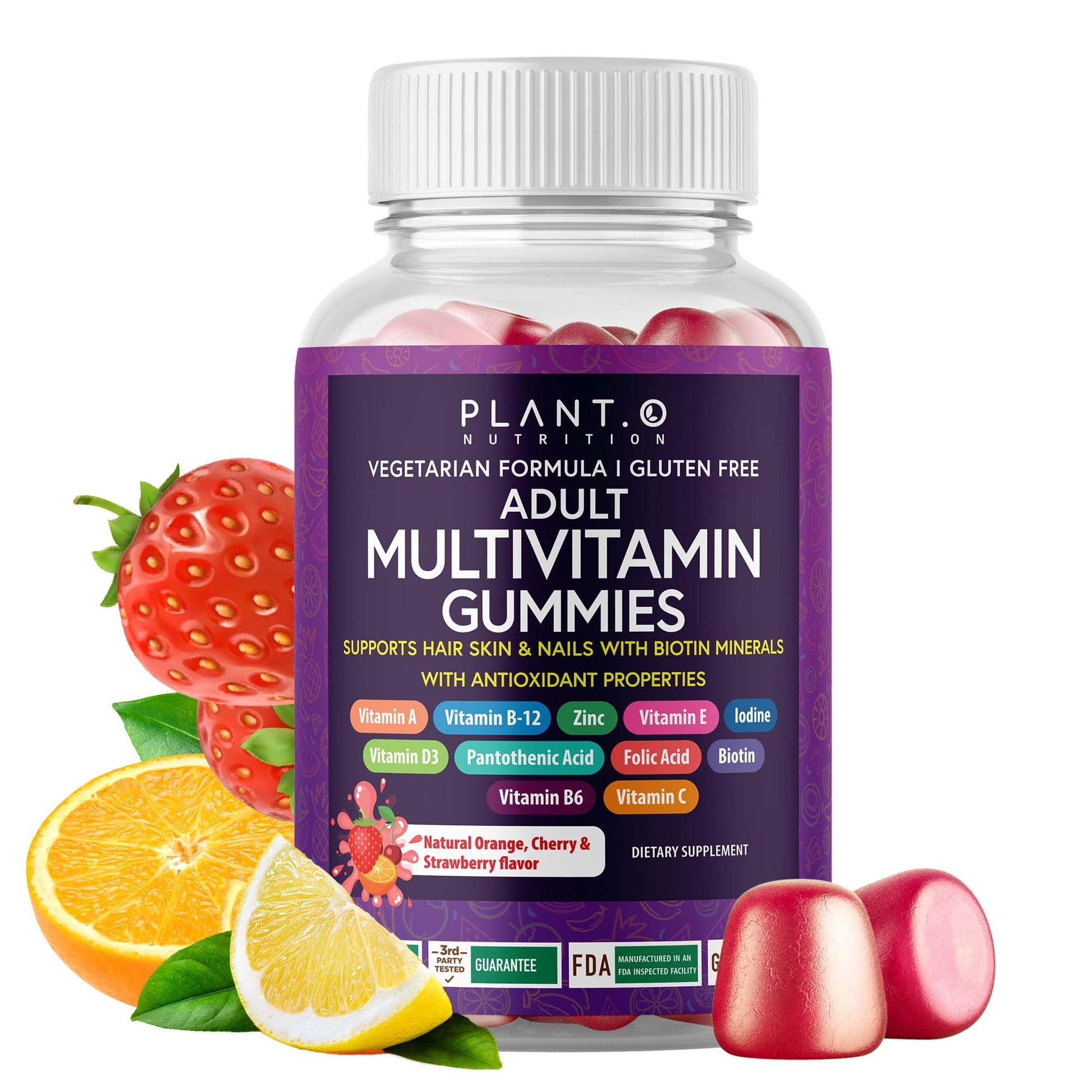 PLANT.O NUTRITION Complete Multivitamin Gummies for Adults – All-in-One Blend of Vitamin A B C D E Zinc and Biotin – 90 Gummies