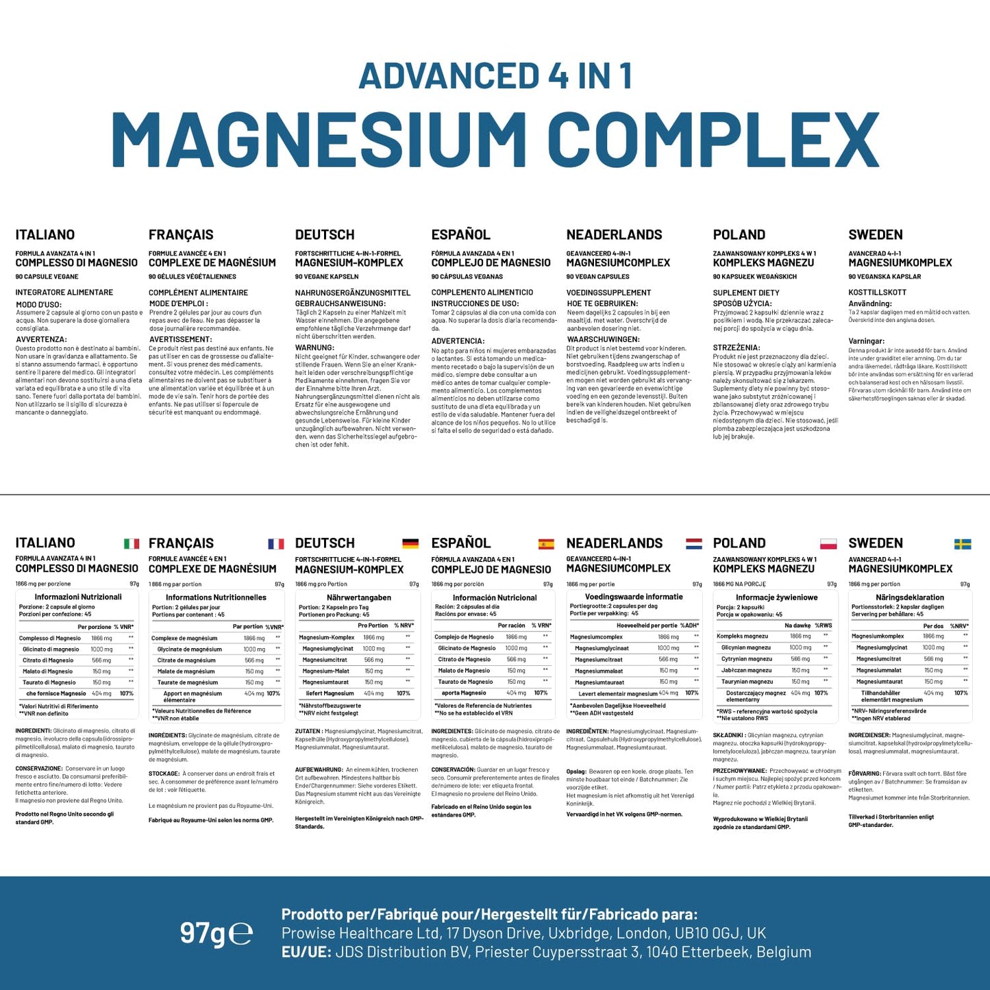 PH PROWISE Healthcare Magnesium Glycinate Complex 4 in 1 Vegan Capsules, 90