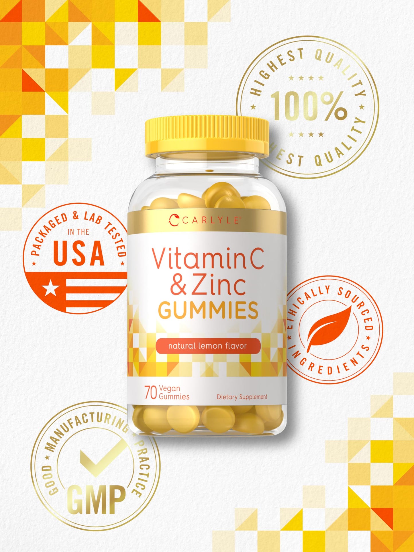 Carlyle Vitamin C and Zinc Gummies, 70 Count