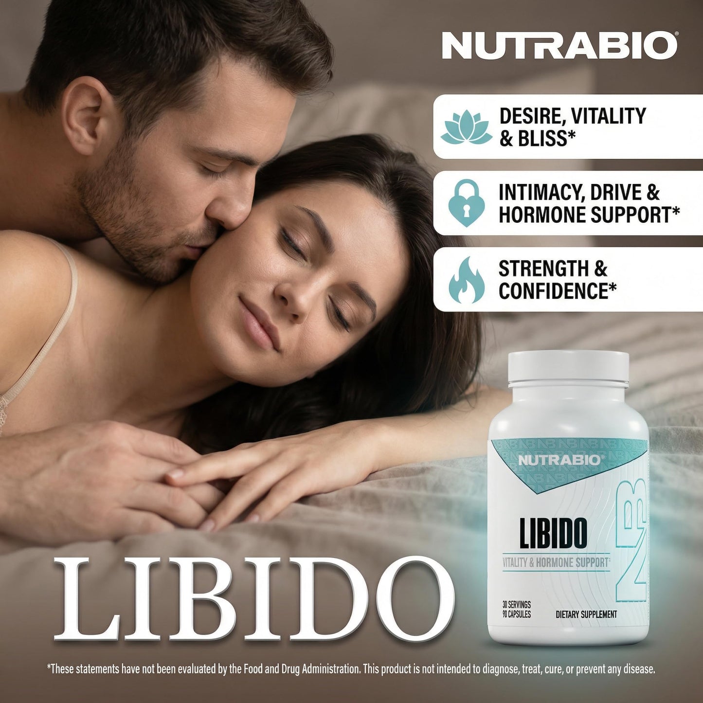 NutraBio Libido Supplement - Testosterone Booster for Men, Capsules, 90 Count