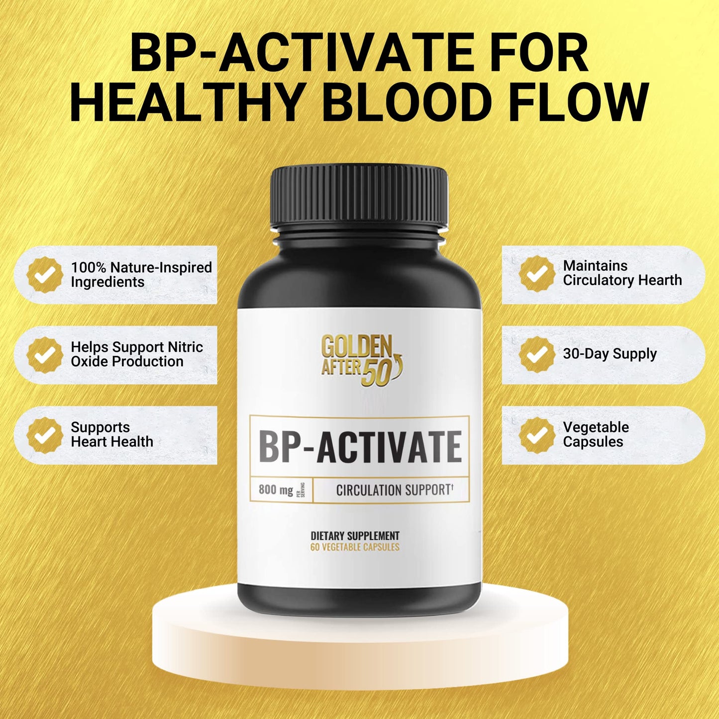 Golden After 50 BP-Activate Nitric Oxide Supplement with Essential Amino Acids - Blood Circulation and Heart Health Support Capsule, 1 Count