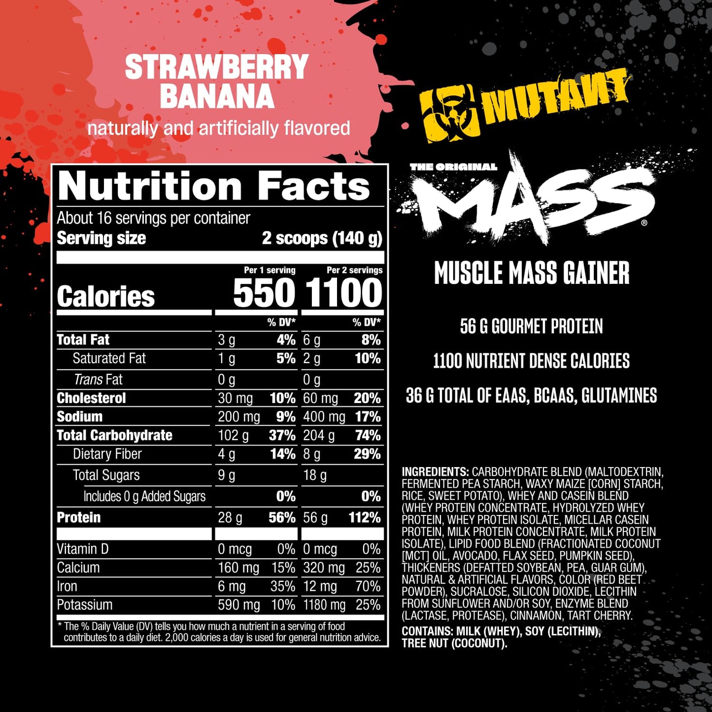 Mutant Mass Weight Gainer Protein Powder Strawberry Banana, 80 Servings, 5 lb