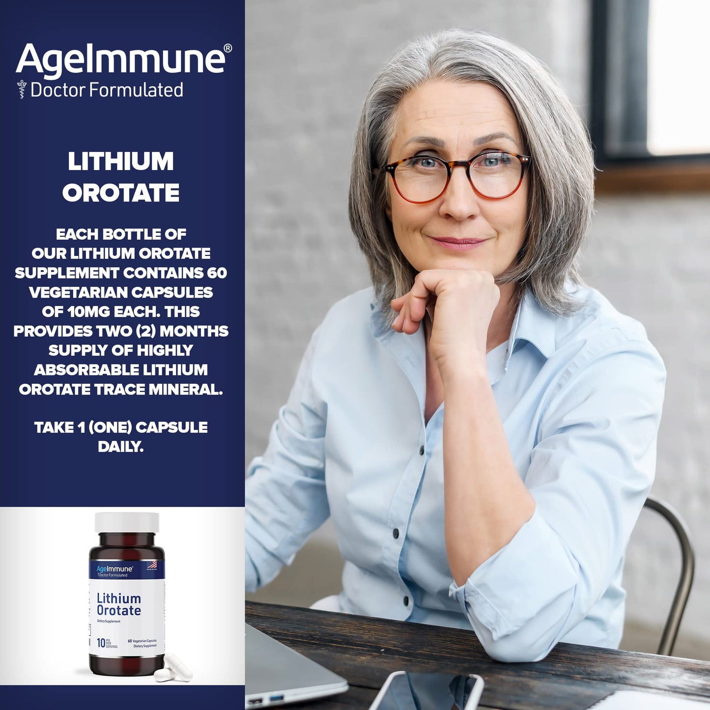 AgeImmune Lithium Orotate 10mg Capsule, 120 Count