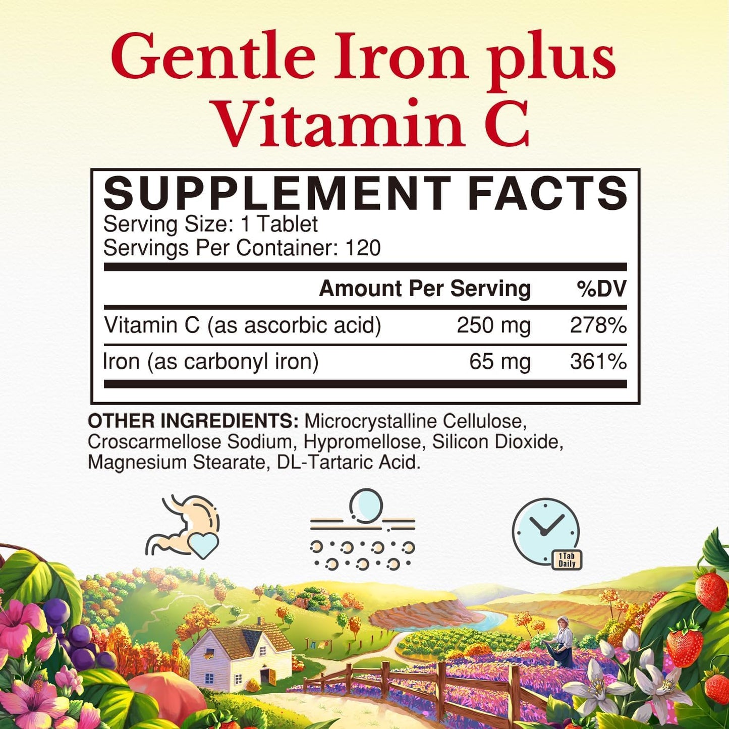 Vitalitown Iron Supplement for Women Men, High Potency 65mg Iron, 120 Tablets