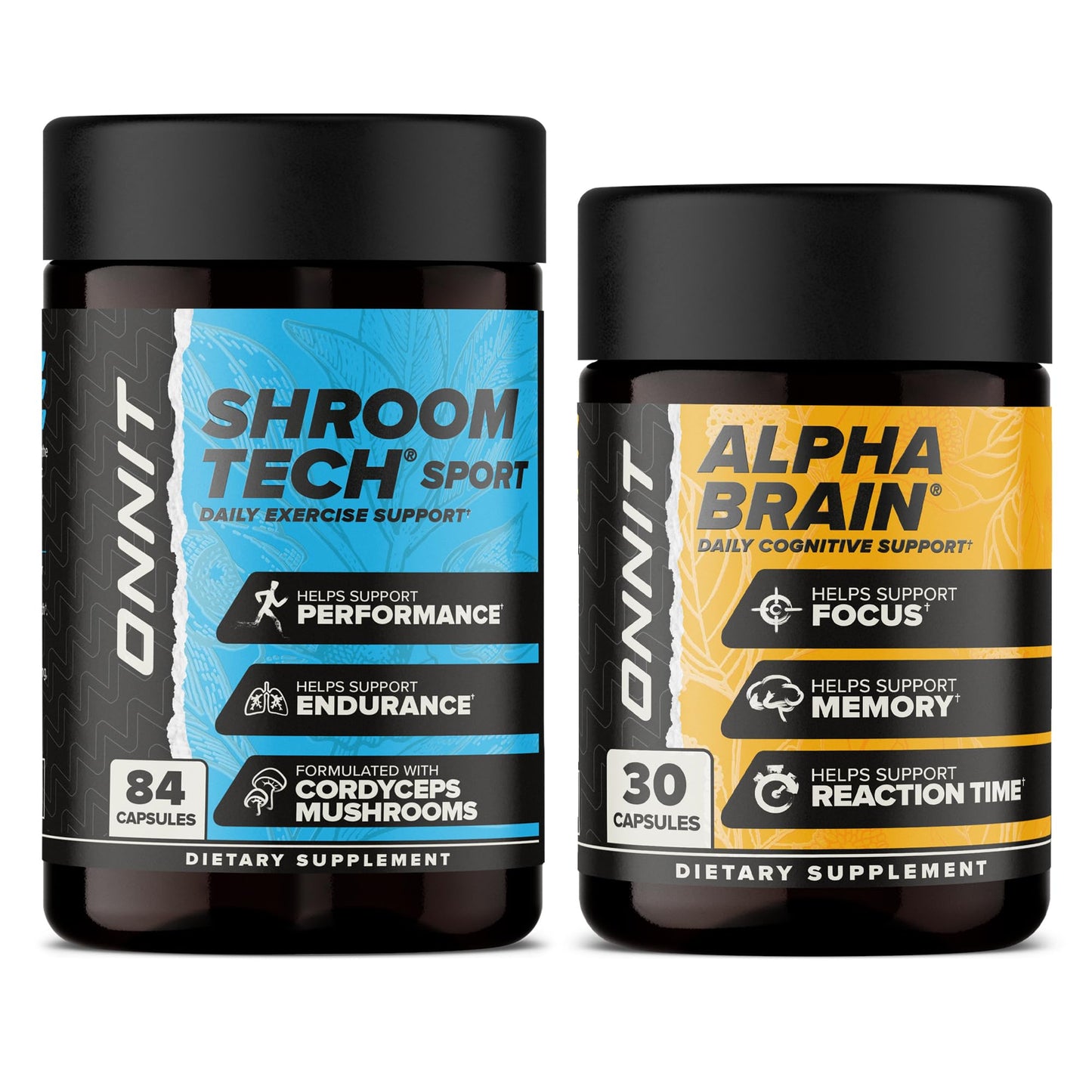 ONNIT Alpha Brain Nootropic Capsules & Shroom Tech Sport Exercise Support Capsules, 114 Capsules