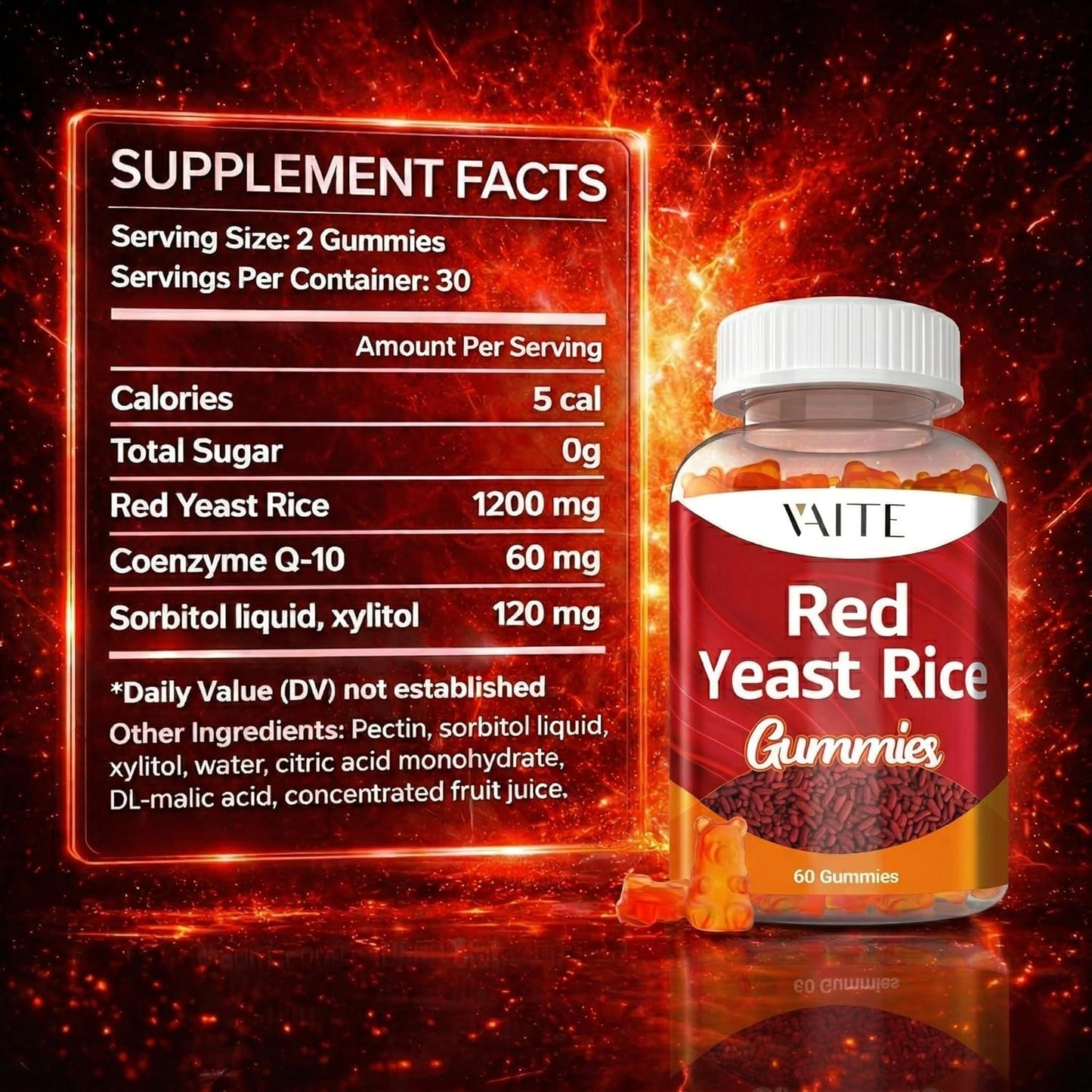 VAITE Red Yeast Rice with CoQ10 Gummies 60 Count