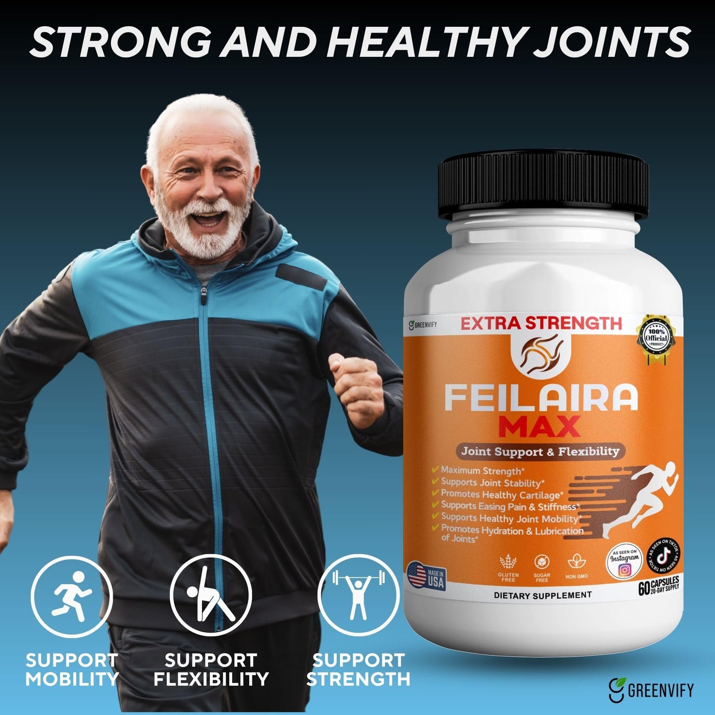 GREENVIFY Feilaira Max Extra Strength Joint Support Supplement 1500mg Glucosamine Capsules, 180 Count