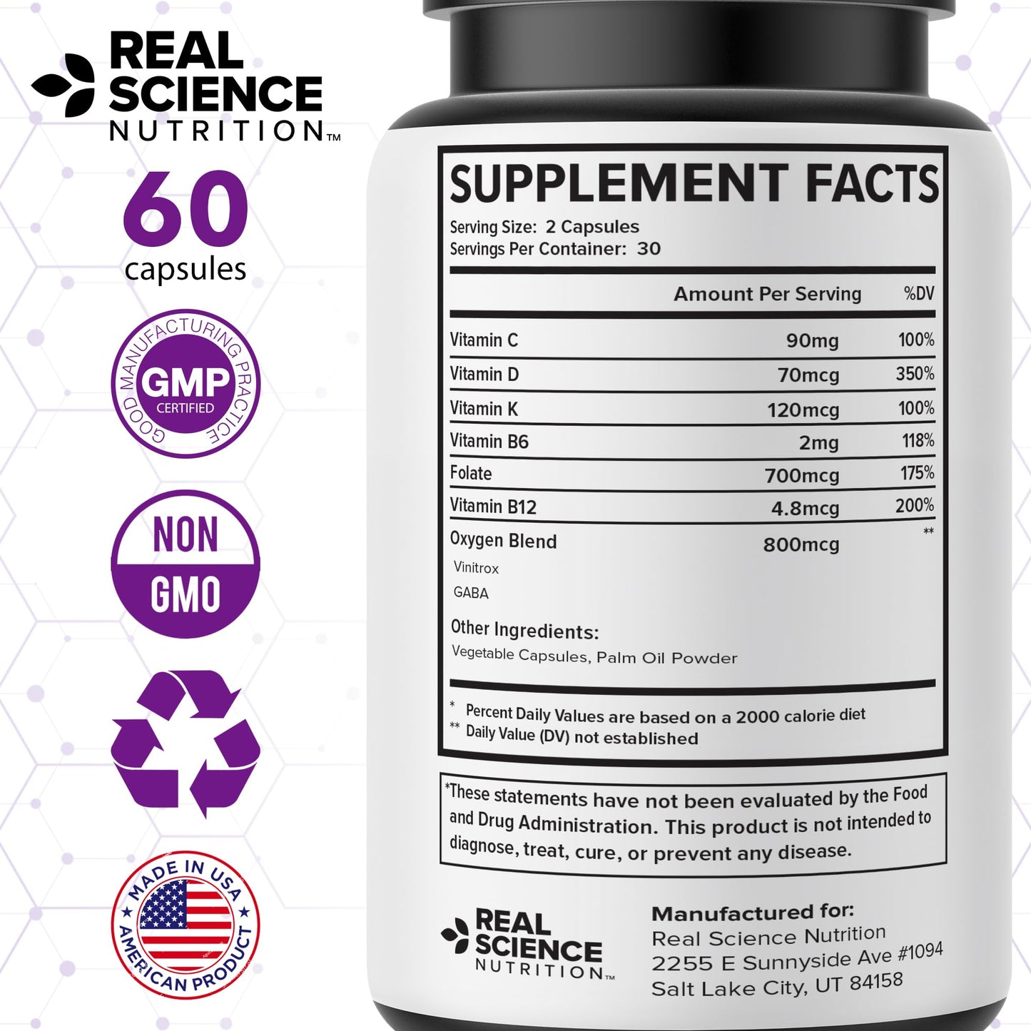 Real Science Nutrition Oxygenate Miracle Daily Lung & Circulation Support 60 Capsules