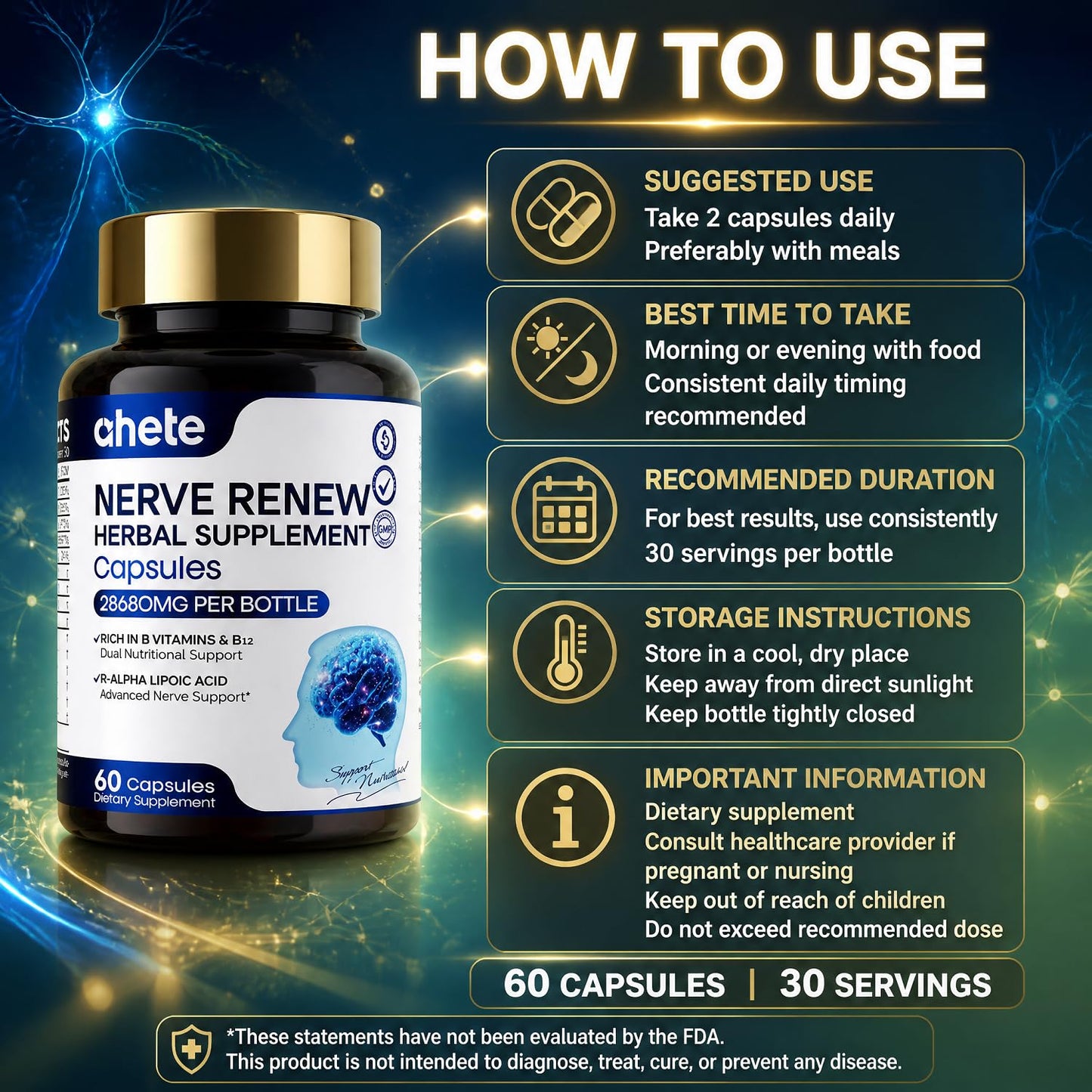 Ahete NeuroRevive Nerve Support Capsules, 60 Count