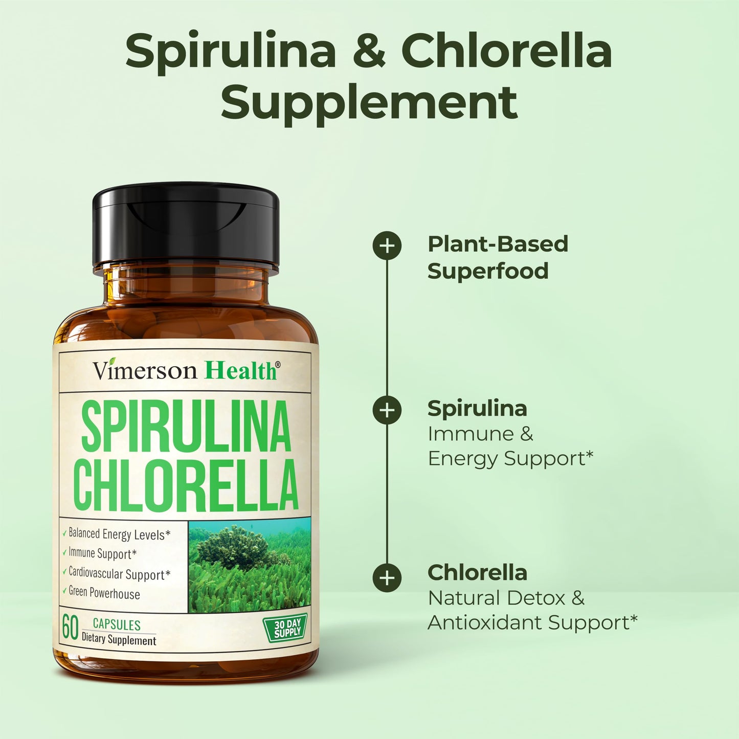 Vimerson Health Organic Spirulina and Chlorella Capsules, 60 Count