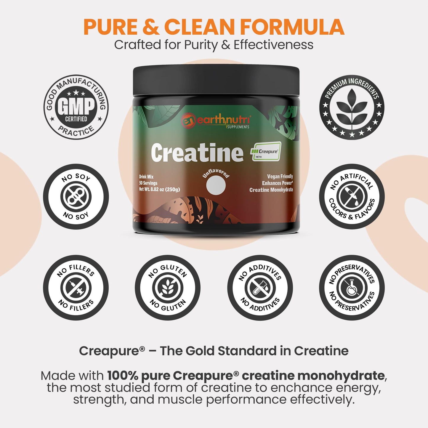 EarthNutri Creatine Monohydrate Powder 50 Servings